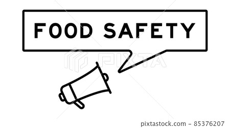 Megaphone icon with speech bubble in word food safety on white background 85376207