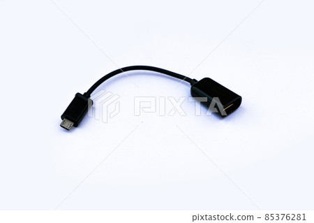 Top view of USB OTG cable isolated on white Top view of USB OTG cable isolated on white 85376281