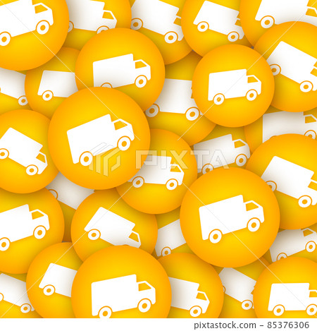 Delivery sign on sticker pattern. Badge with truck. Price tag. Vector stock illustration. Delivery sign on sticker pattern. Badge with truck. Price tag. Vector stock illustration. 85376306