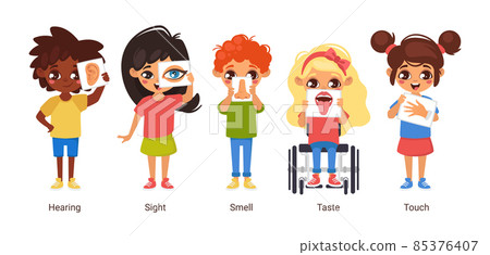 Vector cartoon style illustration of five senses. 85376407