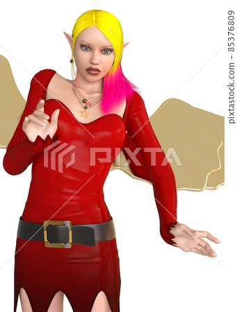 3D Christmas elf girl in red dress 3D Christmas elf girl in red dress 85376809