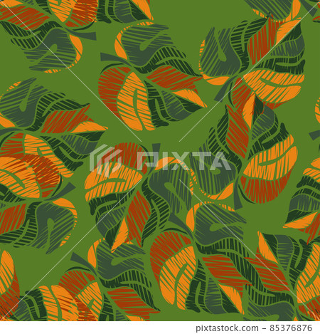 Creative monstera leaves tropical seamless pattern. Embroidery palm leaf endless wallpaper. 85376876