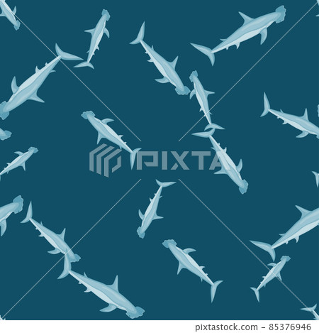 Hammerhead shark seamless pattern in scandinavian style. Marine animals background. Vector illustration for children funny textile. Hammerhead shark seamless pattern in scandinavian style. Marine animals background. Vector illustration for children funny textile. 85376946