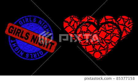 Bicolor Textured Girls Night Badge And Geometric Mosaic Love Hearts Icon Bicolor Textured Girls Night Badge And Geometric Mosaic Love Hearts Icon 85377158