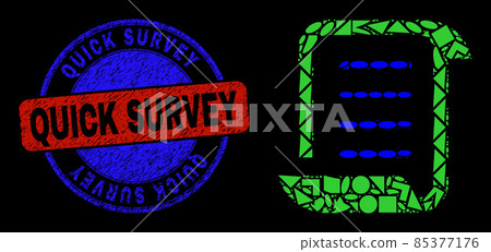 Bicolor Distress Quick Survey Badge and Geometric Mosaic Scroll List Icon 85377176
