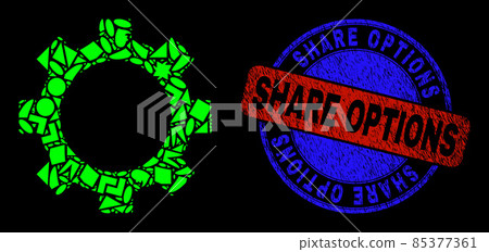 Bicolor Grunge Share Options Badge And Geometric Mosaic Gear Icon Bicolor Grunge Share Options Badge And Geometric Mosaic Gear Icon 85377361