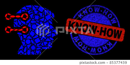Bicolor Distress Know-How Stamp Seal And Geometric Mosaic Brain Interface Links Icon 85377439