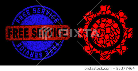 Bicolor Rubber Free Service Stamp Seal And Geometric Mosaic Gear Icon Bicolor Rubber Free Service Stamp Seal And Geometric Mosaic Gear Icon 85377464