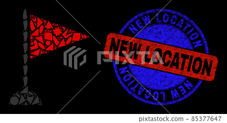 Bicolor Scratched New Location Stamp And Geometric Mosaic Triangle Flag Marker Icon 85377647
