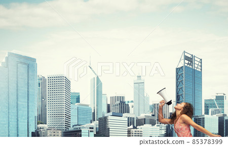 Girl making announcement Girl making announcement 85378399