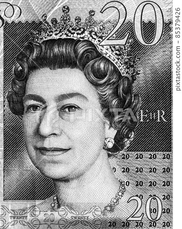 Queen Elizabeth II portrait from England pound banknotes Queen Elizabeth II portrait from England pound banknotes 85379426
