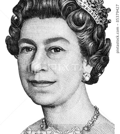 Queen Elizabeth II portrait from England pound banknotes Queen Elizabeth II portrait from England pound banknotes 85379427