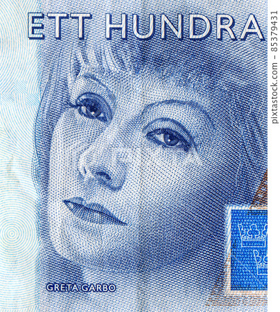 Greta Garbo portrait from Sweden 100 Kronor banknote Greta Garbo portrait from Sweden 100 Kronor banknote 85379431