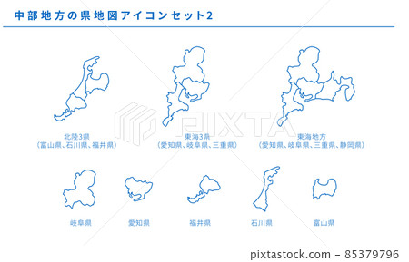 Map of Japan, prefecture map icon set 2 of Chubu region, vector material Map of Japan, prefecture map icon set 2 of Chubu region, vector material 85379796