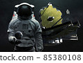 Astronaut and telescope James Webb. JWST launch art. Elements of image provided by Nasa 85380108