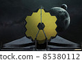 The James Webb telescope prepares to enter orbit L2. JWST launch art. Elements of image provided by Nasa 85380112