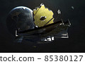 The James Webb telescope orbiting planet Earth. JWST launch art. Elements of image provided by Nasa 85380127
