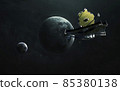 The James Webb telescope at the Langrange point L2. JWST launch art. Elements of image provided by Nasa 85380138
