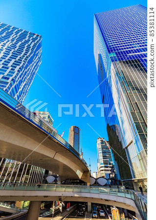 Tokyo Shibuya Station East Exit Cityscape Metropolitan Expressway Route 3 and East Exit Pedestrian Bridge 85381114