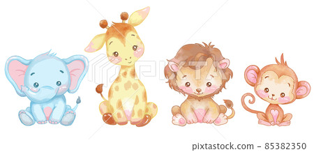 Cute animal baby illustration set watercolor style 85382350