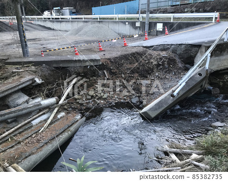 Landslide on the road due to heavy rain 85382735