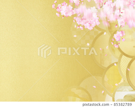 櫻花和金箔的日式背景 85382789