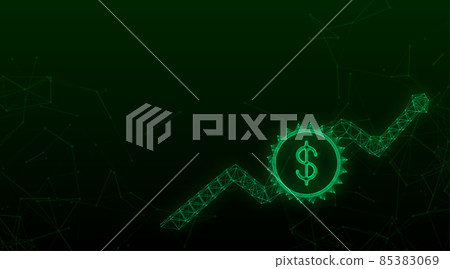 Profit money or budget. Cash and rising graph arrow up, concept of business success. Capital earnings, benefit. Vector stock illustration 85383069
