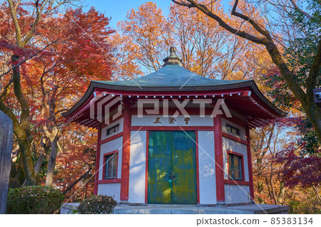 Gokendo and autumn leaves in front of the former Tama Seiseki Memorial Hall in Sakuragaoka Park, Tama City, Tokyo in autumn Gokendo and autumn leaves in front of the former Tama Seiseki Memorial Hall in Sakuragaoka Park, Tama City, Tokyo in autumn 85383134
