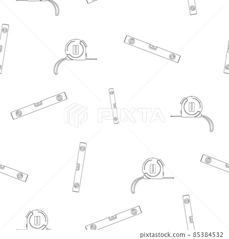 Pattern of bubble level and tape measure. Linear design. On a white background. Tools for any specialist. Flat vector illustration. 85384532