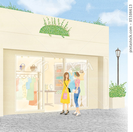 Two young women enjoying shopping Two young women enjoying shopping 85386613