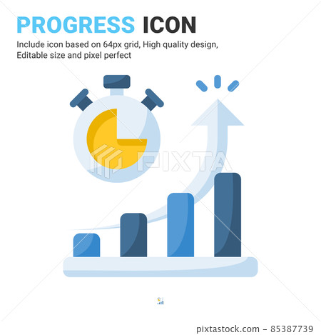 Progress icon vector with flat color style isolated on white background. Vector illustration growth, graph sign symbol icon concept for business, finance, industry, company, apps, web and project 85387739