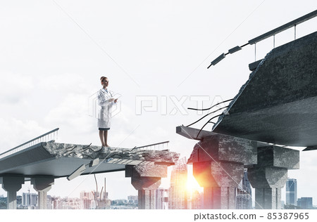 Woman doctor on the city health guard 85387965