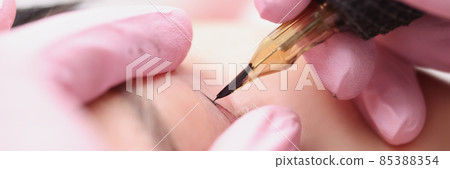 Master make-up artist makes permanent makeup for a client eyelids Master make-up artist makes permanent makeup for a client eyelids 85388354