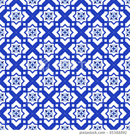 Azulejos portuguese traditional ornamental tile, blue and white seamless pattern Azulejos portuguese traditional ornamental tile, blue and white seamless pattern 85388892