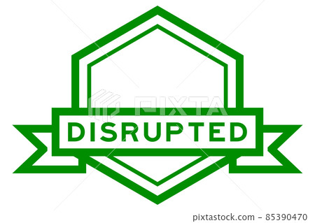 Vintage green color hexagon label banner with word disrupted on white background Vintage green color hexagon label banner with word disrupted on white background 85390470