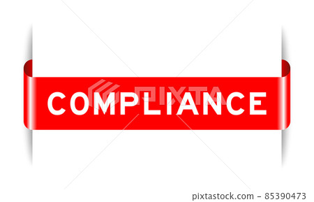 Red color inserted label banner with word compliance on white background 85390473