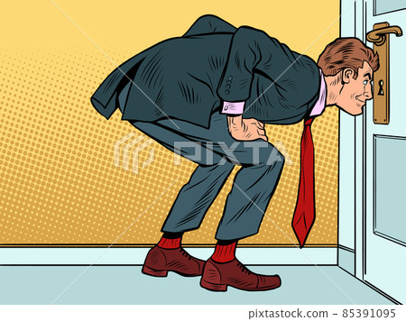 Male businessman peeping through the keyhole, secrets surveillance espionage 85391095