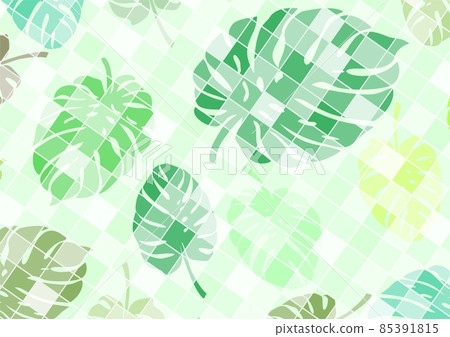 White checkered background with leaves of a plant called monstera as a base for designing your own works 85391815