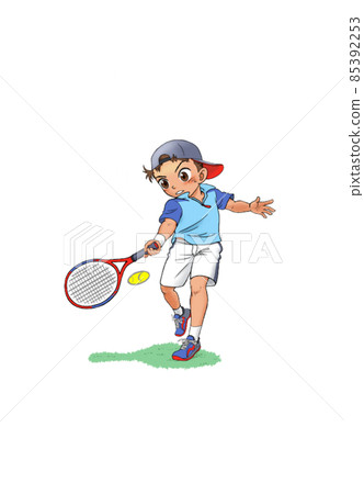 Rigid tennis A boy hitting the forehand of tennis Rigid tennis A boy hitting the forehand of tennis 85392253