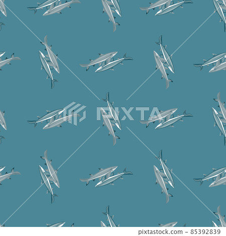 Lemon shark seamless pattern in scandinavian style. Marine animals background. Vector illustration for children funny textile. 85392839