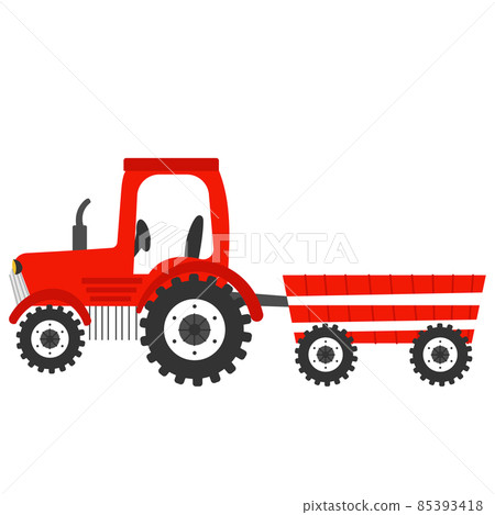 Red tractore in cartoon style isolated on white background, farm transport, rural lifestile concept for children books 85393418