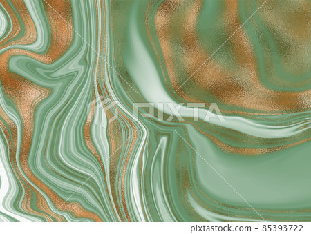 Green marble with gold stripes. Lustrous marble design. Thin graceful transitions and lines, cut agate stone. Chic bright background. Vector file. 85393722