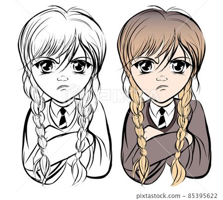Manga child girl portrait with angry expression Manga child girl portrait with angry expression 85395622