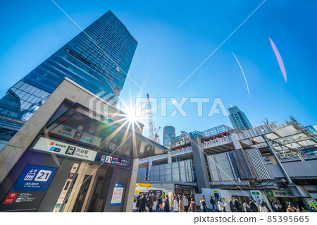 Tokyo cityscape of Japan Overlooking Shibuya Scramble Square and Shibuya Station = December 30 85395665