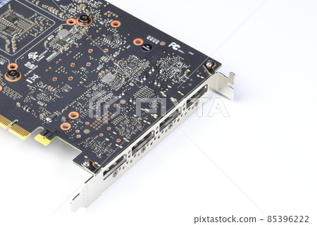 Close up of Professional video graphic card, High performance video graphic card for workstation computer show DP or display port connector isolated on white, Close up of Professional video graphic card, High performance video graphic card for workstation computer show DP or display port connector isolated on white, 85396222