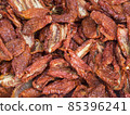 Organic sun dried red tomatoes displayed for sale in  a country fair 85396241