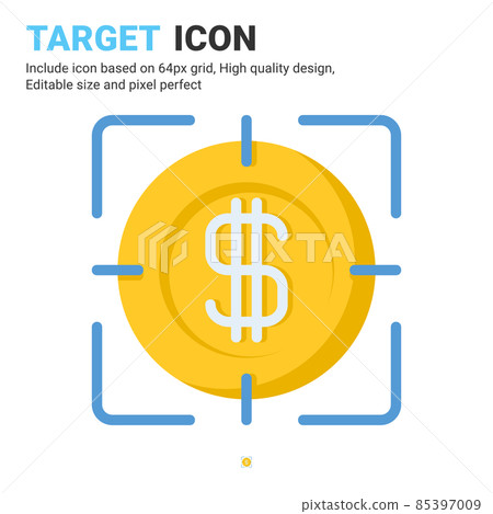 Target icon vector with flat color style isolated on white background. Vector illustration mission, goals sign symbol icon concept for business, finance, industry, company, apps, web and project 85397009