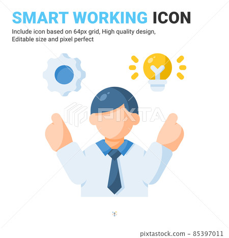 Smart working icon vector with flat color style isolated on white background. Vector illustration creative work sign symbol icon concept for business, industry, company, apps, web and project 85397011
