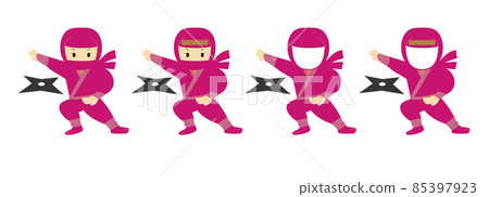 Illustration set of a ninja throwing a shuriken 85397923