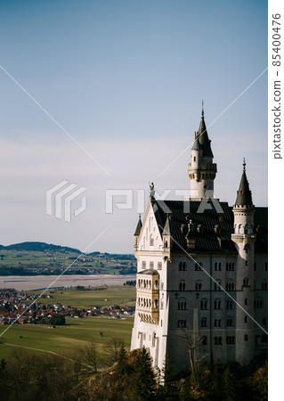 Neuschwanstein Castle against the backdrop of the town of Fussen. Bavaria, Germany 85400476